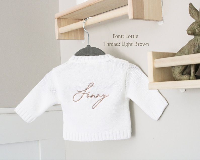 Luxury Baby White Cable Knit Cardigan / Newborn gift embroidered personalised name on back luxury knit outfit / monogrammed name on back Bild 7