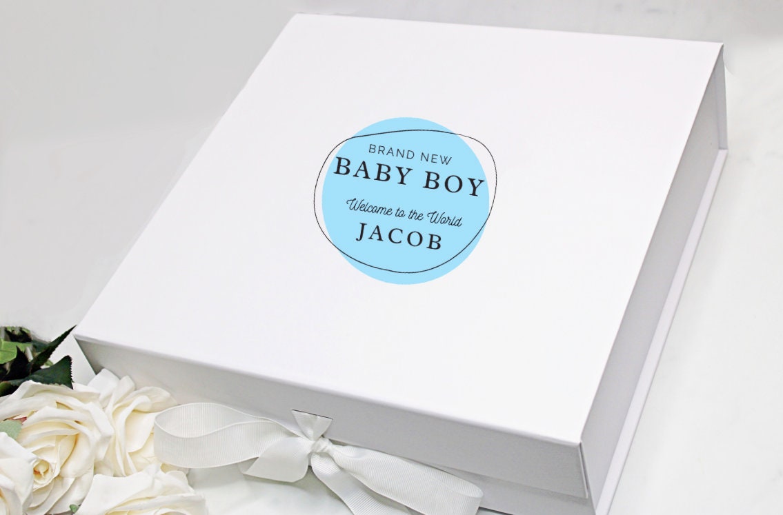 Large Personalised Baby Gift Box Baby Shower / white silver Etsy