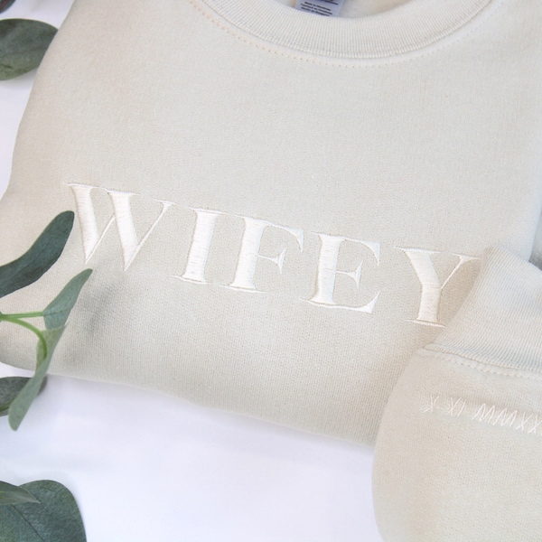 WIFEY Embroidered Jumper / Sweatshirt Hen Party Loungewear / Bridal outfit Casual Wear personalised custom date / bride to be wedding day