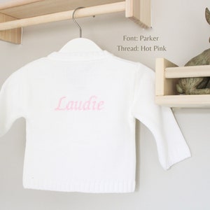 Luxury Baby White Cable Knit Cardigan / Newborn gift embroidered personalised name on back luxury knit outfit / monogrammed name on back Bild 9