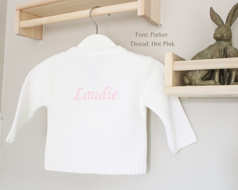 Luxury Baby White Cable Knit Cardigan / Newborn gift embroidered personalised name on back luxury knit outfit / monogrammed name on back Bild 9