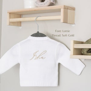 Luxury Baby White Cable Knit Cardigan / Newborn gift embroidered personalised name on back luxury knit outfit / monogrammed name on back Bild 6