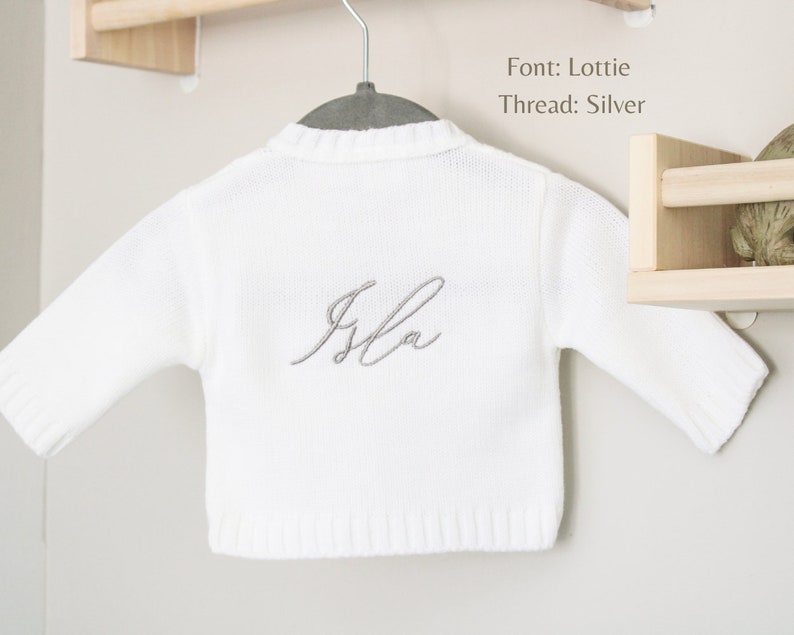 Luxury Baby White Cable Knit Cardigan / Newborn gift embroidered personalised name on back luxury knit outfit / monogrammed name on back Bild 5