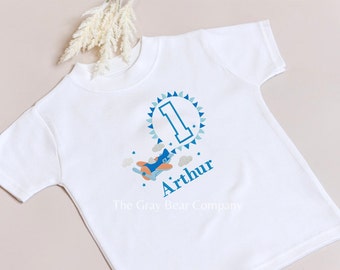 Embroidered Airplane Birthday Tee /  jumper First Second Third T-shirt Personalised Name Boy Girl 1st 2nd Party Outfit Plane Kids