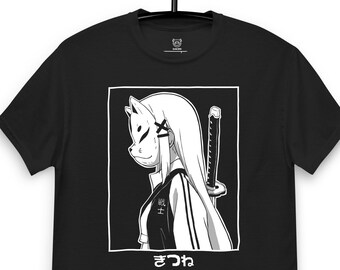 Camiseta Senshi Kitsune, Streetwear Japonês, Presente de Anime