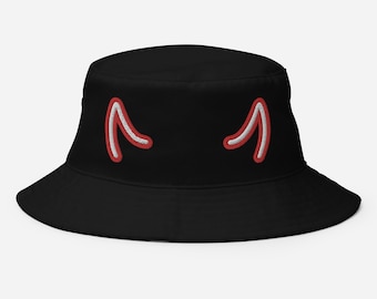 Embroidered Devil Horns Bucket Hat, Gothic Cotton Twill