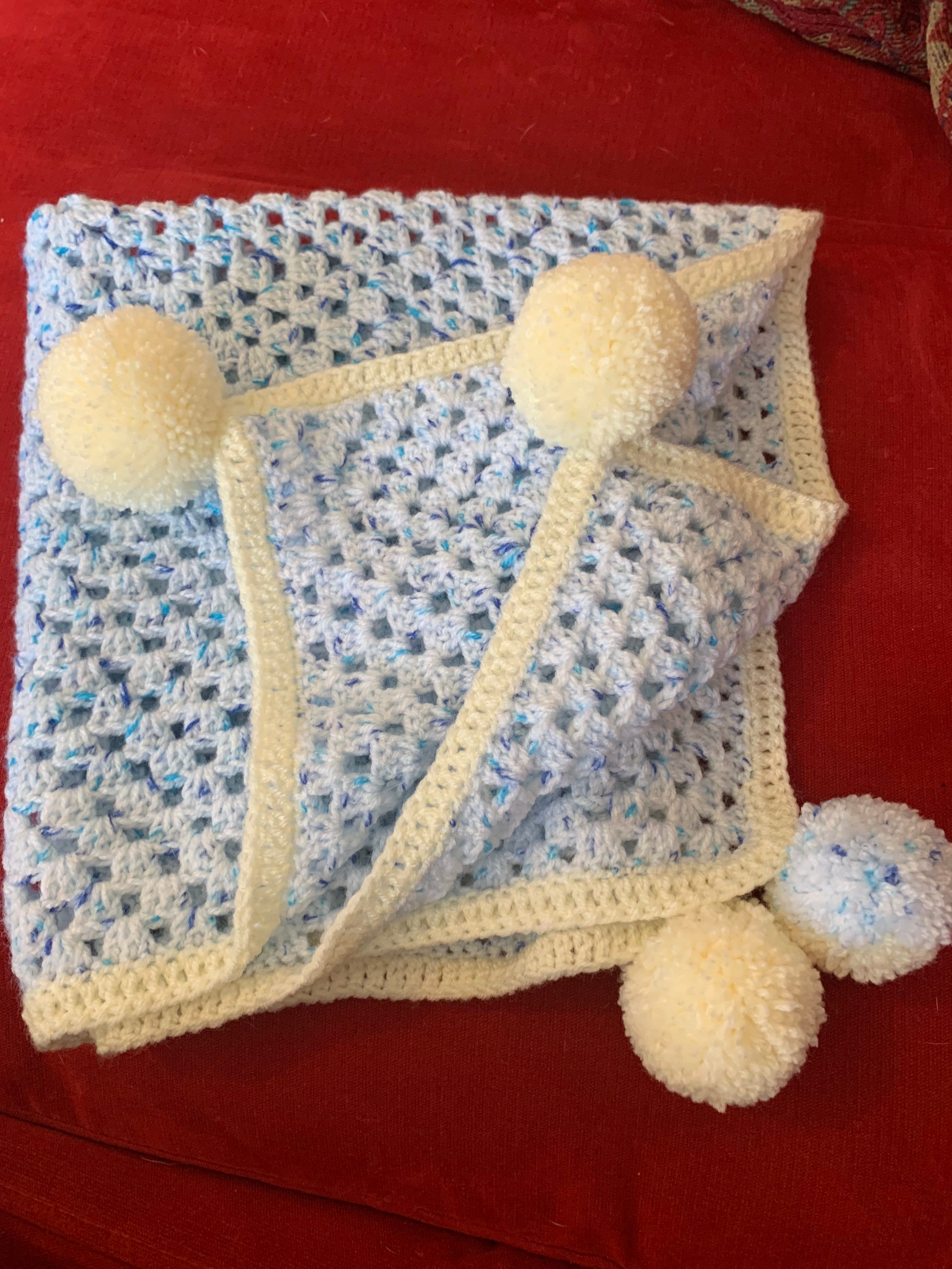 Crocheted baby pram blanket in pink or blue Etsy
