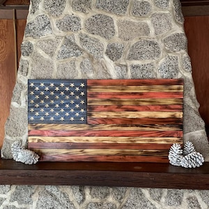Handmade Rustic Wood American Wall Flag