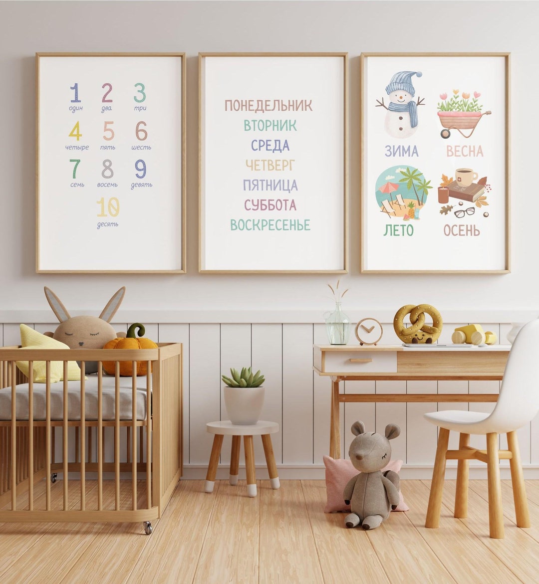 Russian Alphabets Kids Posters Wall Art Russian Letter Russian ...