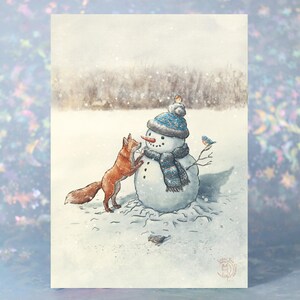 de voeux « Amis du jour de neige » | 5 x 7 pouces |  Enveloppes A7 blanches incluses | Blanc à l'intérieur | illustration, renard, hiver, saisonnier, vacances