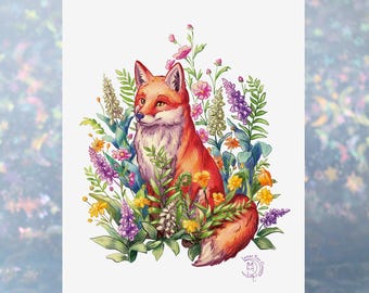 Greeting Card "Foxes&Florals - Wildflowers" | 5x7 inch |  White A7 Envelopes included | Blank inside | illustration, fox, flowers, spring