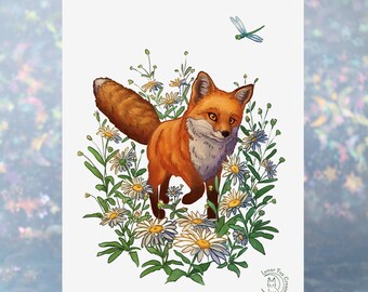 Greeting Card "Foxes&Florals - Daisies" | 5x7 inch |  White A7 Envelopes included | Blank inside | illustration, fox, flowers, spring