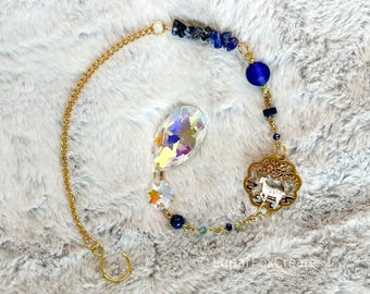 Handmade Suncatcher - Golden Deer in Blue || Rainbow maker, Unique home decor, Great gift