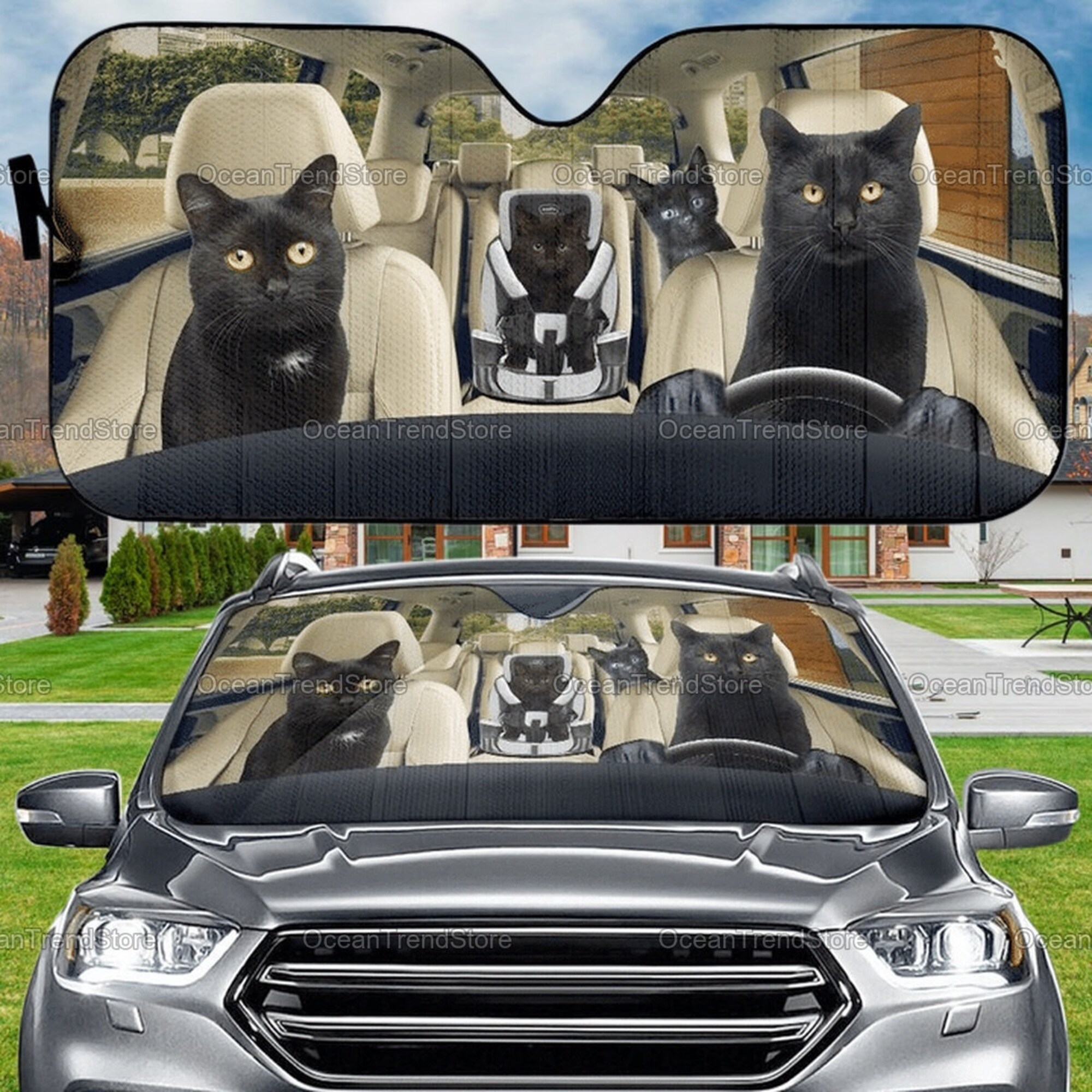 Discover Black Cat Family Car Sun Shade