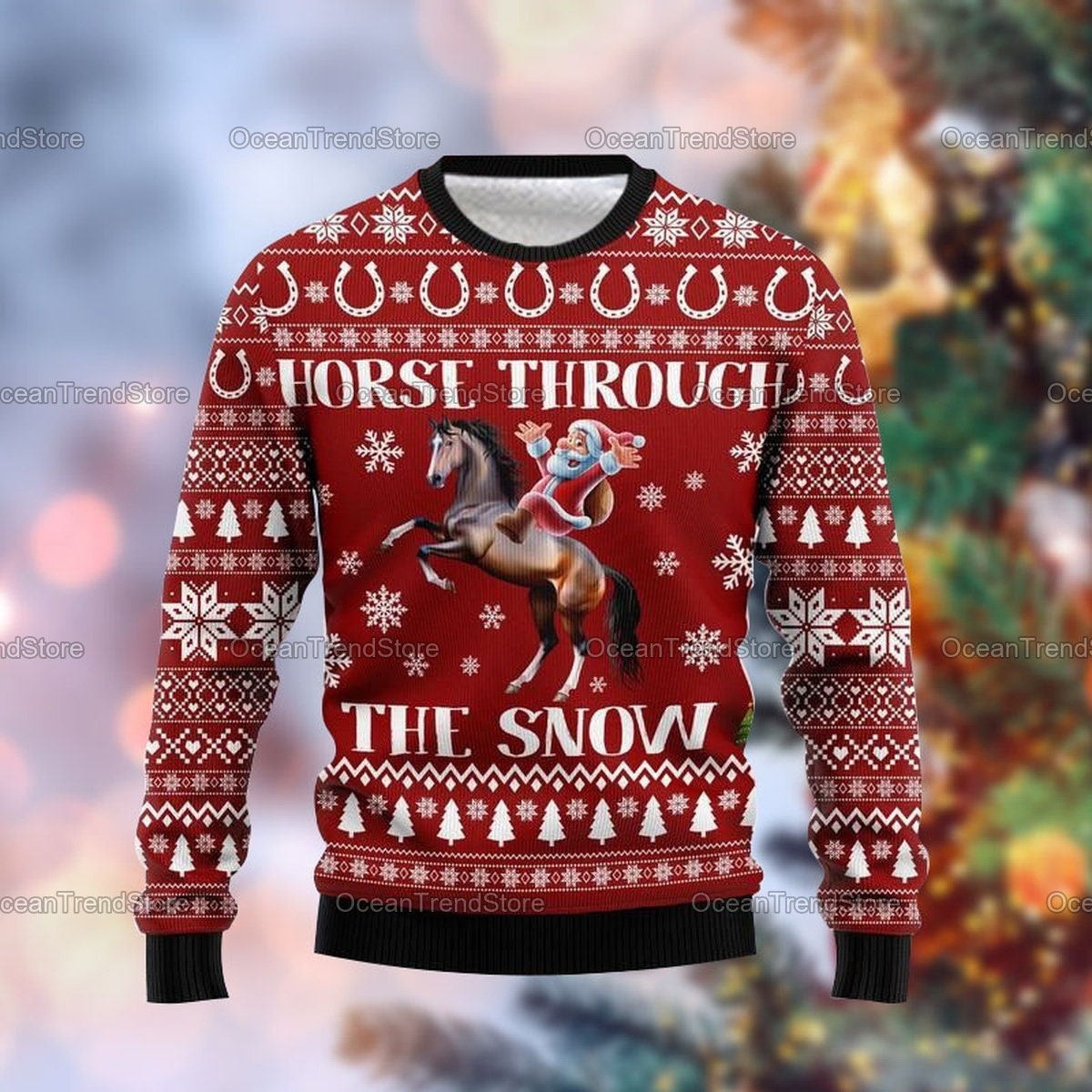 Christmas Ugly Sweater Santa Horse Ugly 