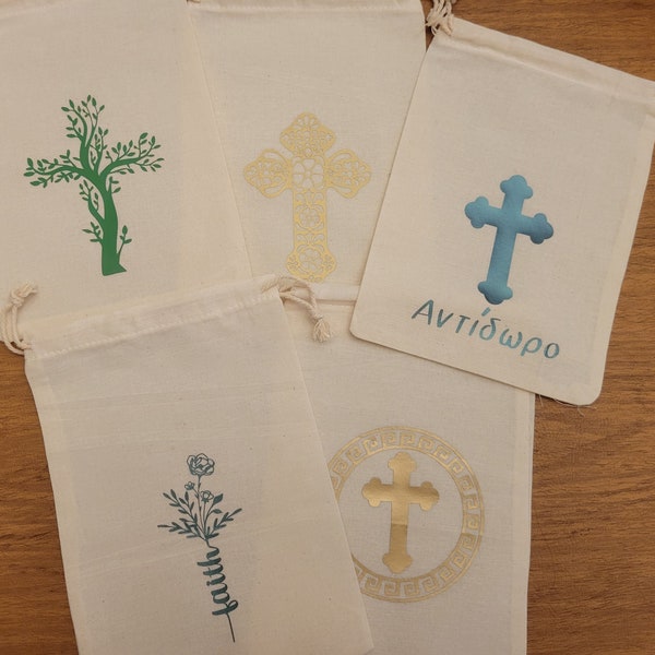 Antidoro bag; Orthodox cross bags; Small prosforo pouch; Rosary pouch; Sachet bag; Orthodox Christian; Greek Key and Cross; Faith; Christian