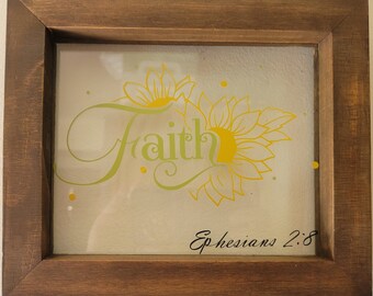 Faith Sign; Christian Decor; Bible Decor; Ephesians 2:8 Sign; Shelf or Tabletop Decor; Hanging Sign; Sunflower Decor; Easter Gift