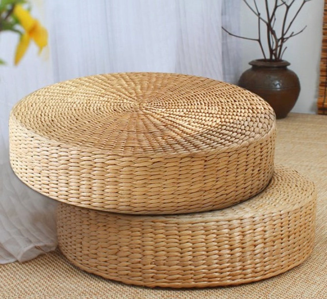 Straw Round Cushion Weave Handmade Pillow Etsy