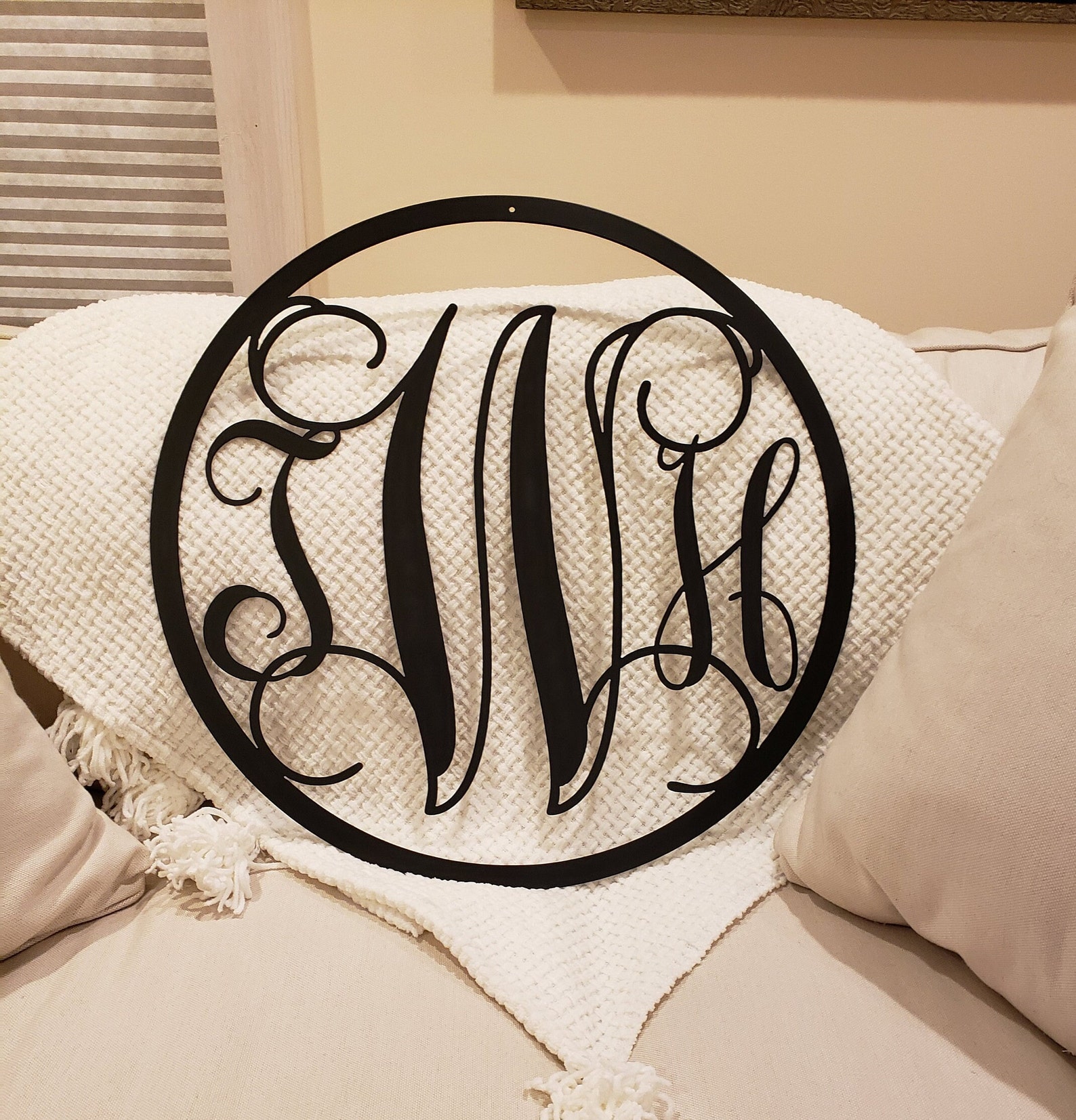 Farmhouse Metal Monogram Sign/circle Vine Monogram/initial Etsy