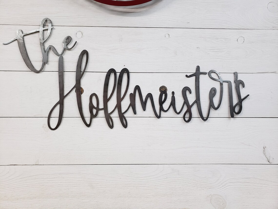 Custom Cursive Last Name Sign Cursive Metal Last Name Sign Etsy UK