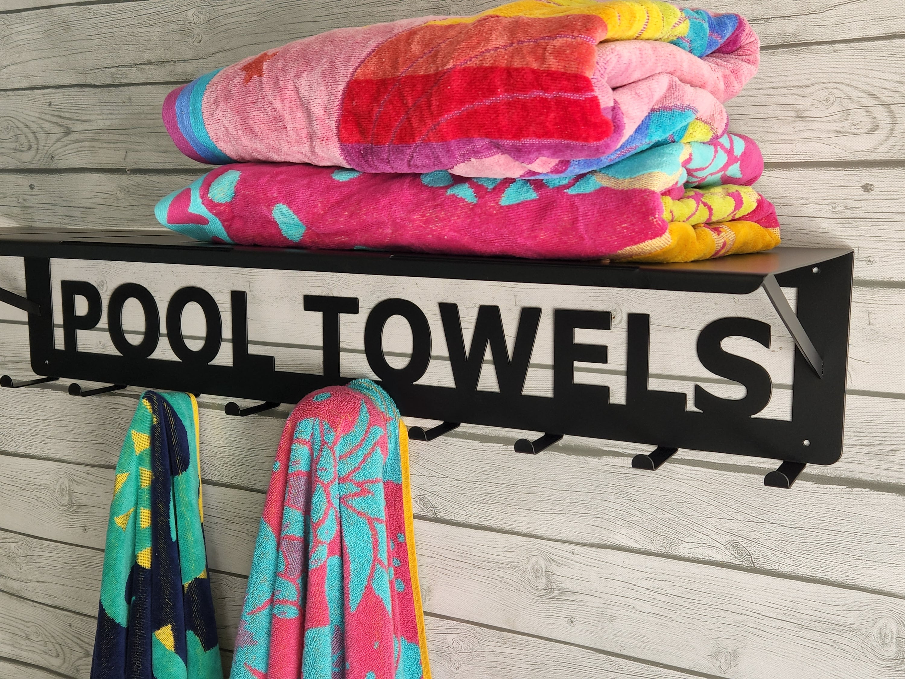 Custom Metal Towel Rack Shelf With Hooks pool Towel Rack shelf for