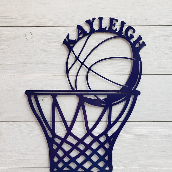 Personalized Basketball Name Sign/Custom Metal Basketball with Hoop/Sports Fan/Kids Room Wall Art/Team Basketball Gift/Kids Birthday/Coach