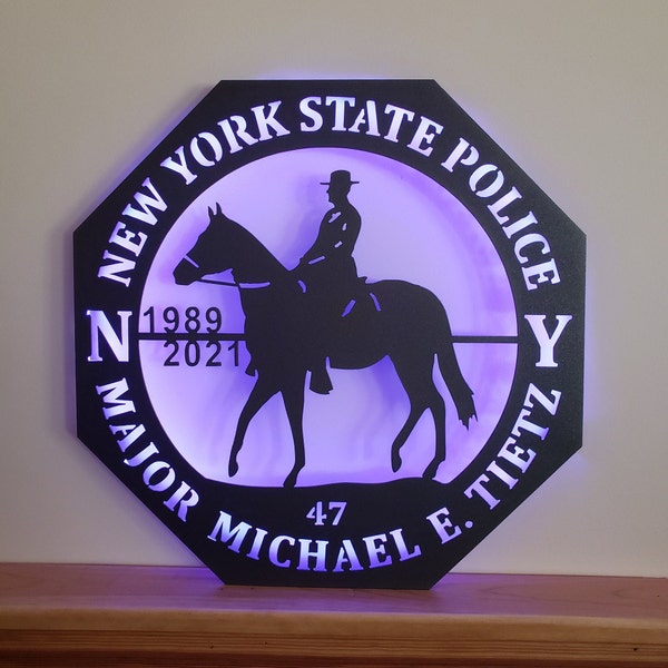Led Lit NYS Trooper Custom Metal Sign/Gray Riders Horse/NYSP Retirement Gift/NYS Police Shield/Trooper Gift/Trooper Graduation/Office Gift