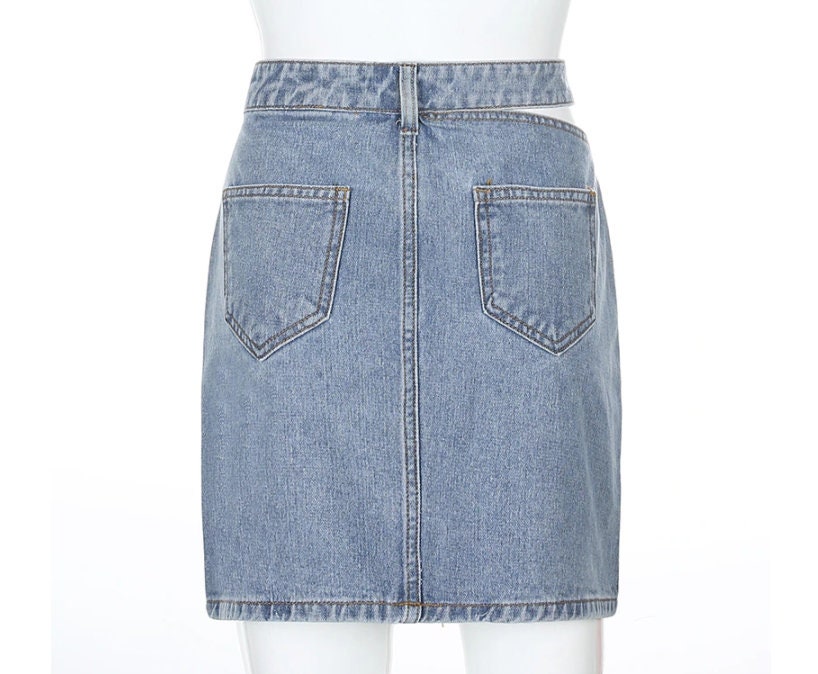 Y2K Jean Skirt Blue Denim Skirt Kawaii Clothing High Waist | Etsy