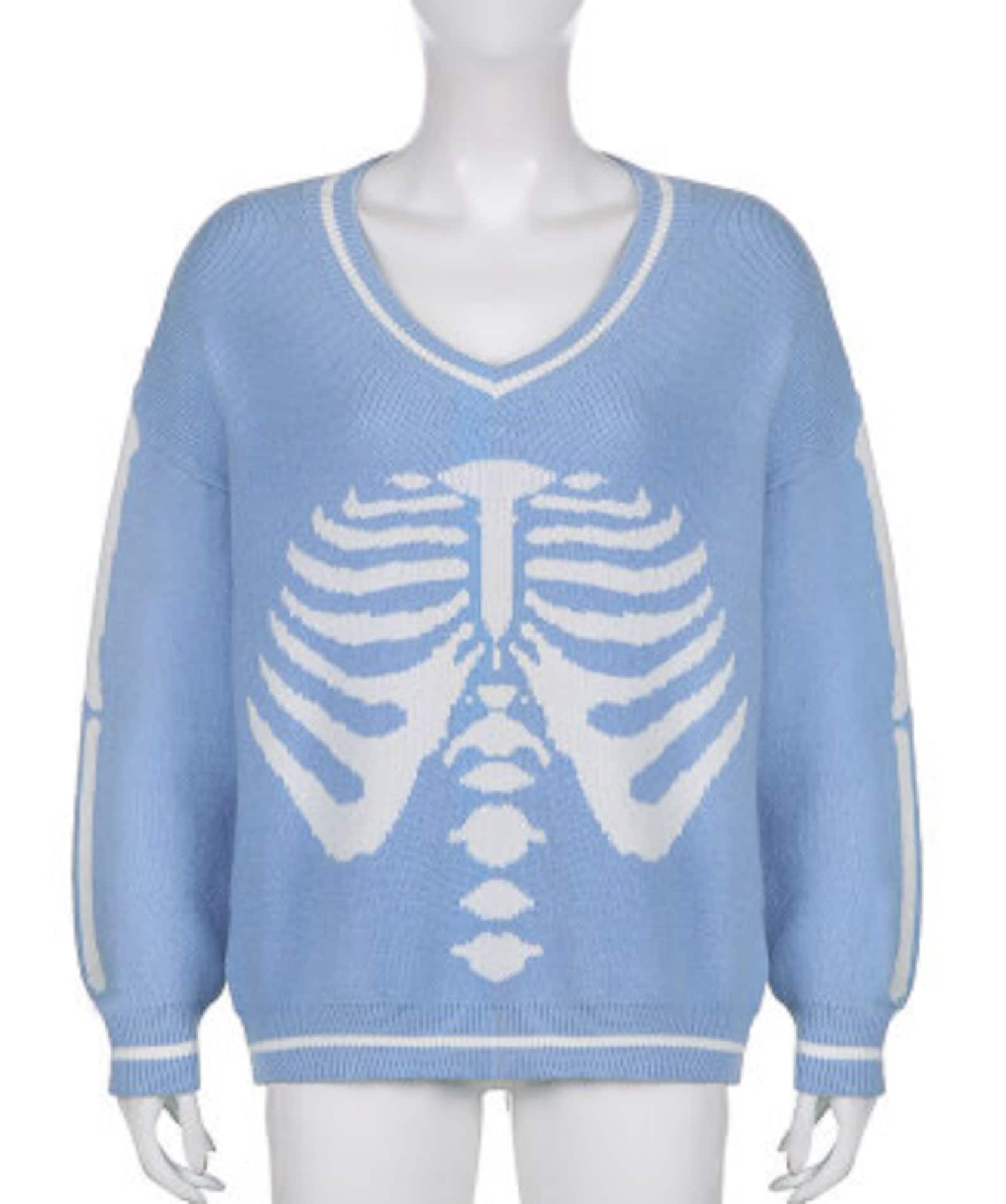 Skeleton Print Sweater Sexy V Neck Sweater Y2K Casual Gift for Etsy