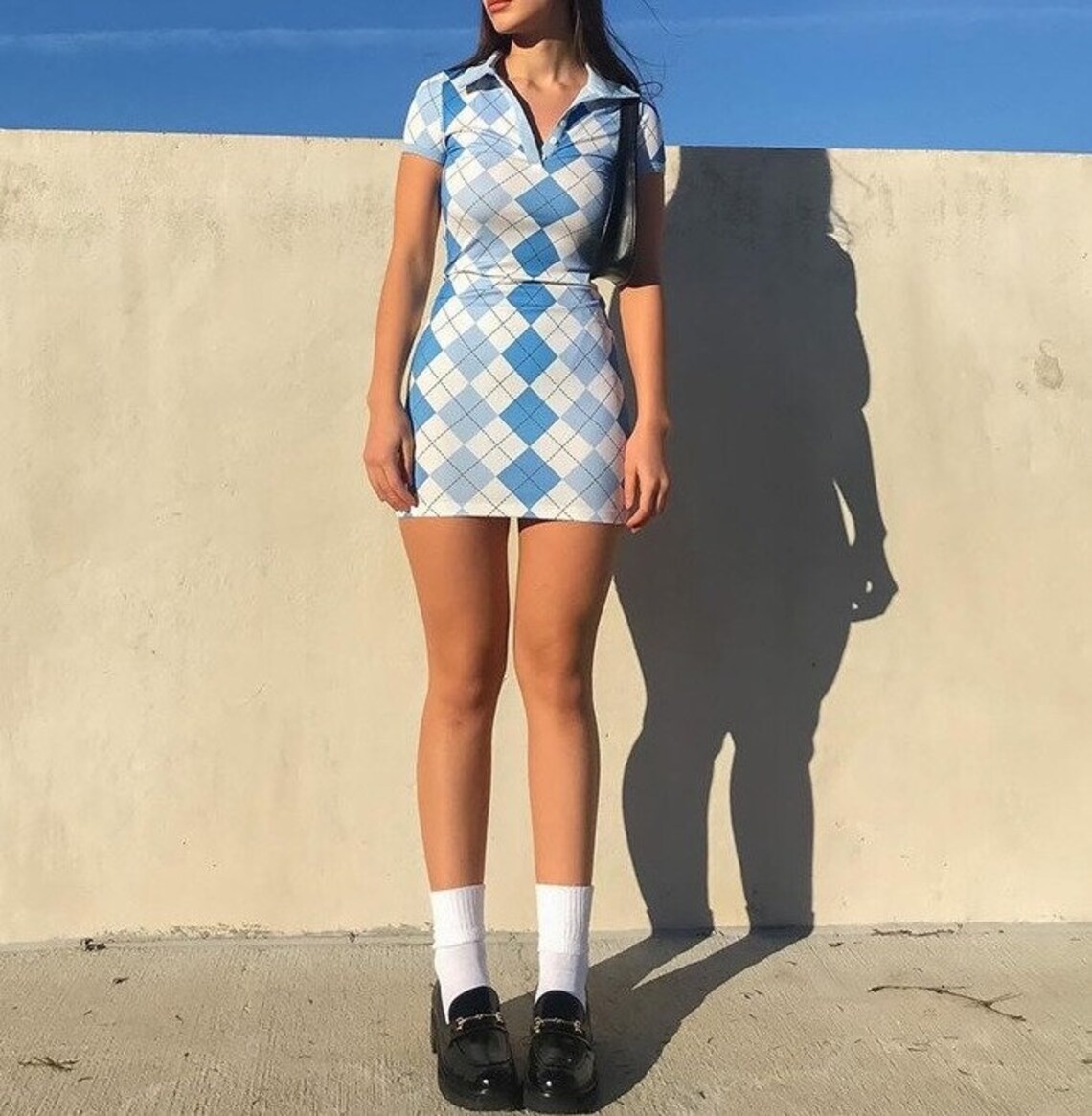 Argyle Blue Dress Preppy Dress Womens Clothing Aesthetic Etsy