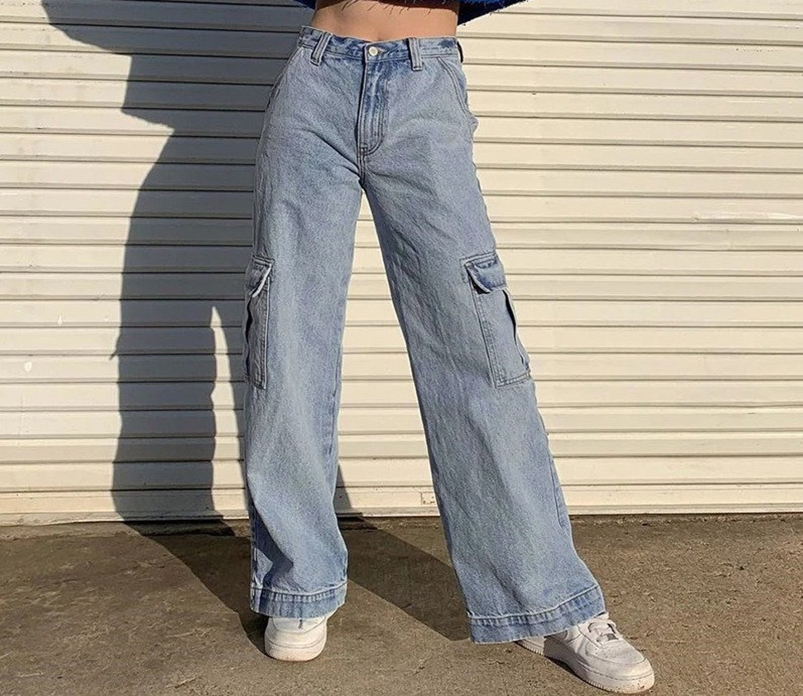 Blue Pant Cargo Pants Women High Waisted Pants Y2K Denim Pant | Etsy