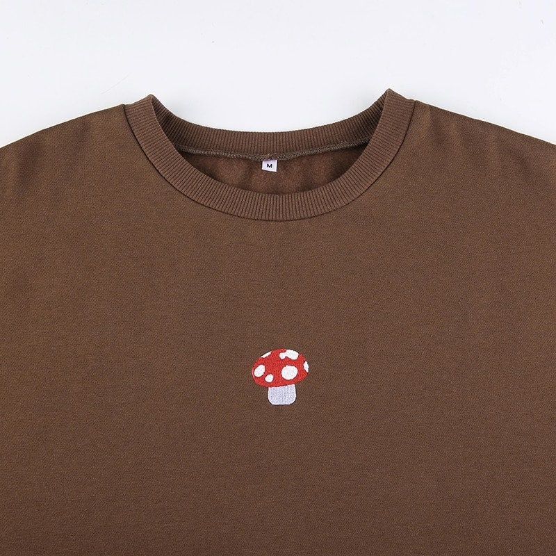 Sweatshirt Y2K Pullover Embroidery Mushroom Crewneck | Etsy