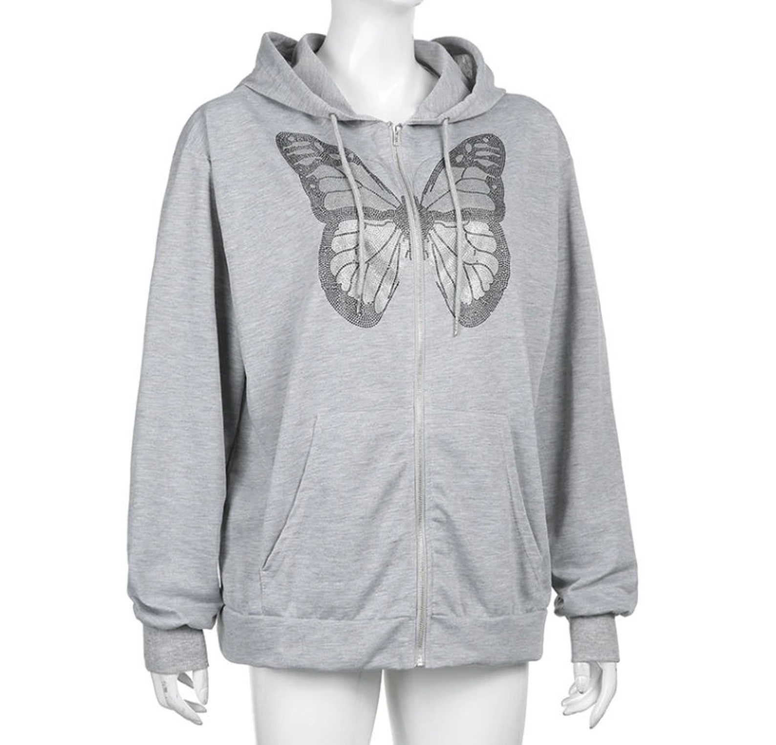 Gray Hoodie Y2K Zipper Hoodies Streetwear Butterfly Hoodie Etsy