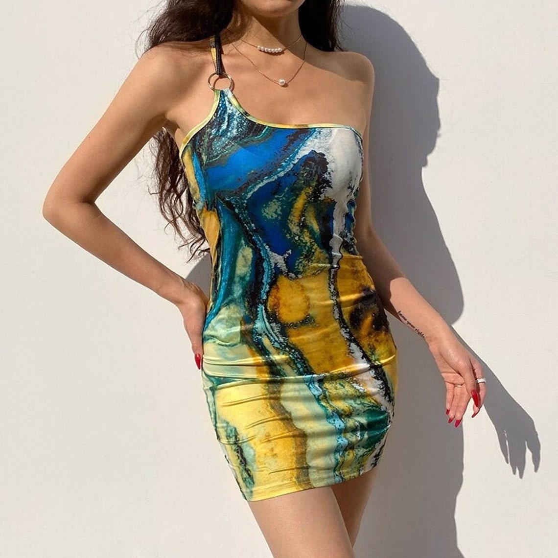 Green Y2K Sexy Dress Tie Dye Mini Dress Vintage Dress Summer Etsy