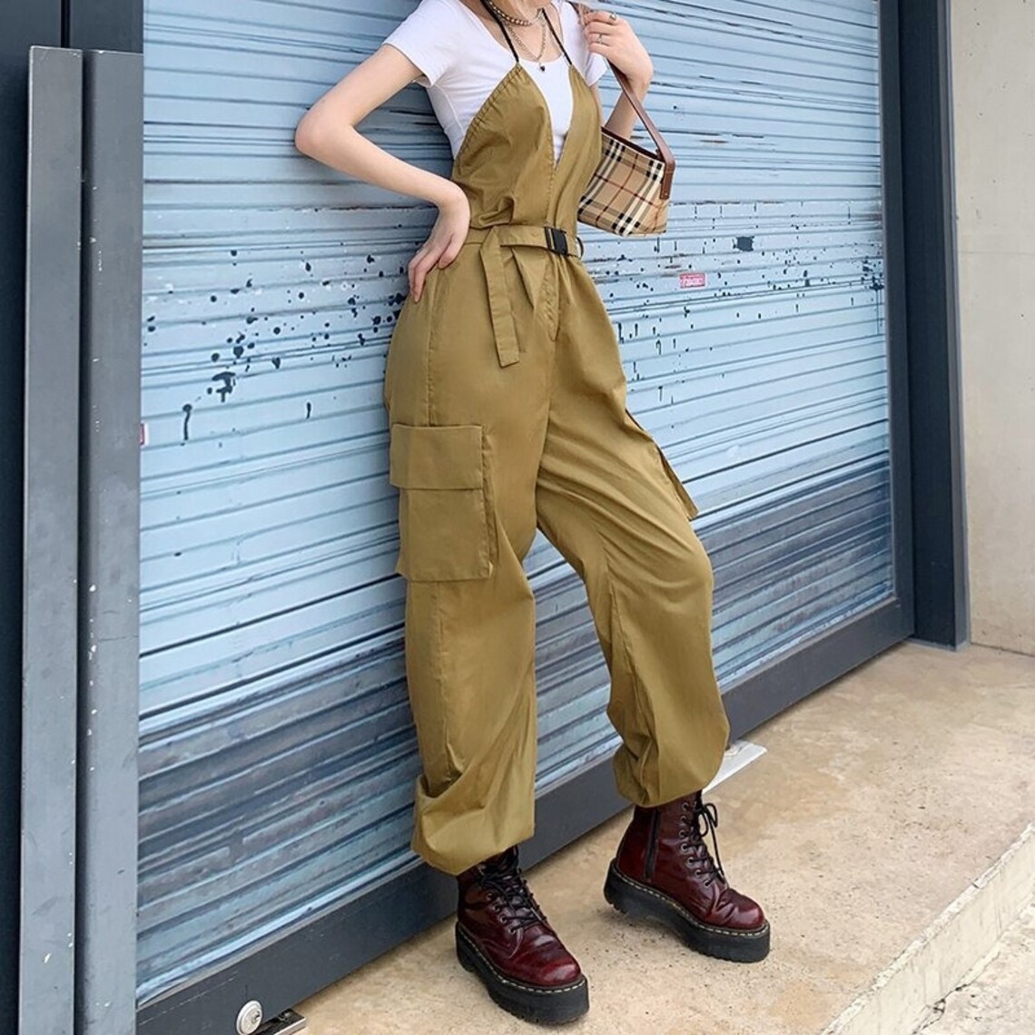 Jumpsuit Khaki Bodysuit jumpsuit Women Streetwear High Etsy