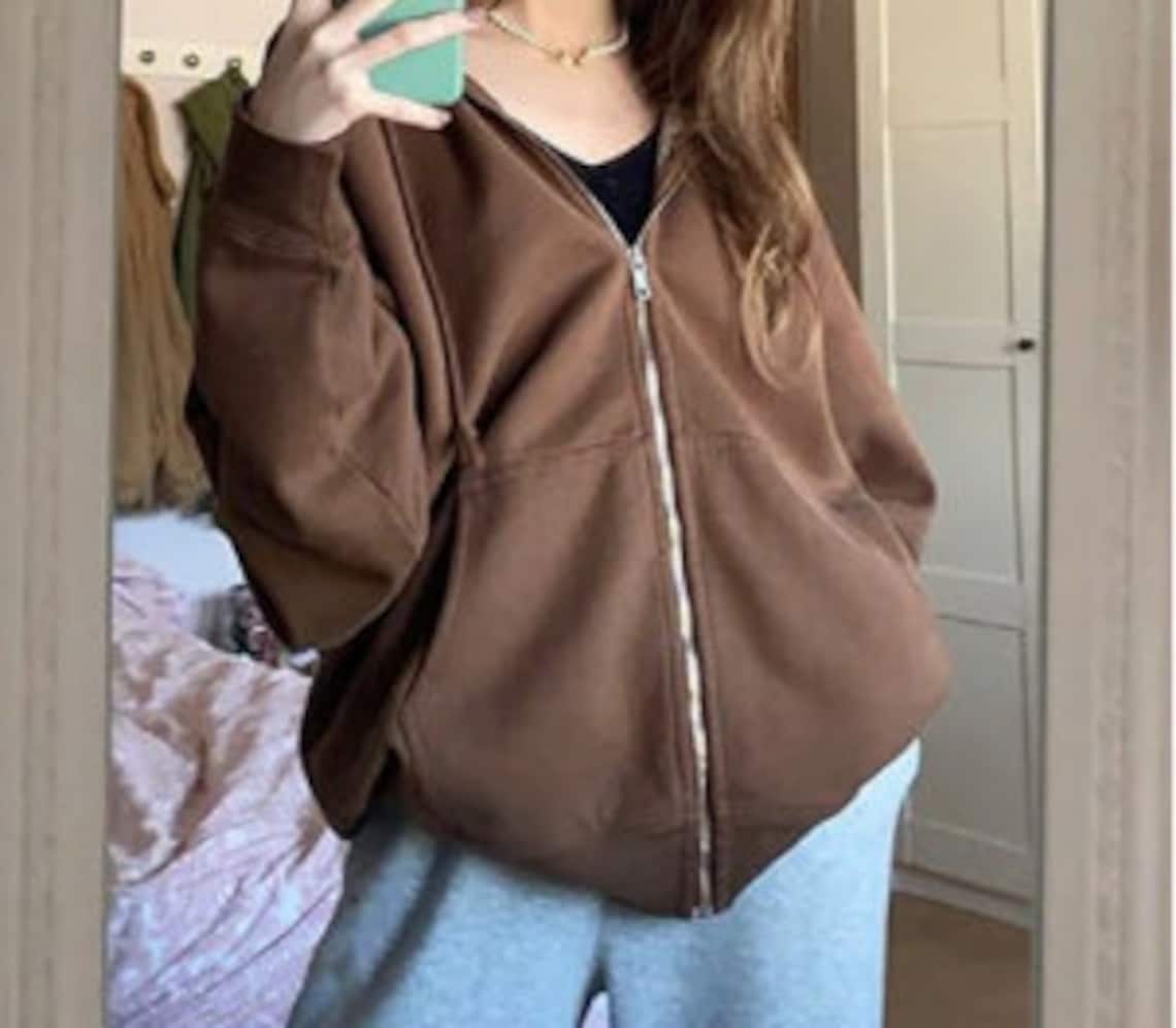 Hoodies Brown and Black Oversized Hoodies Y2K Zip up Hoodie | Etsy