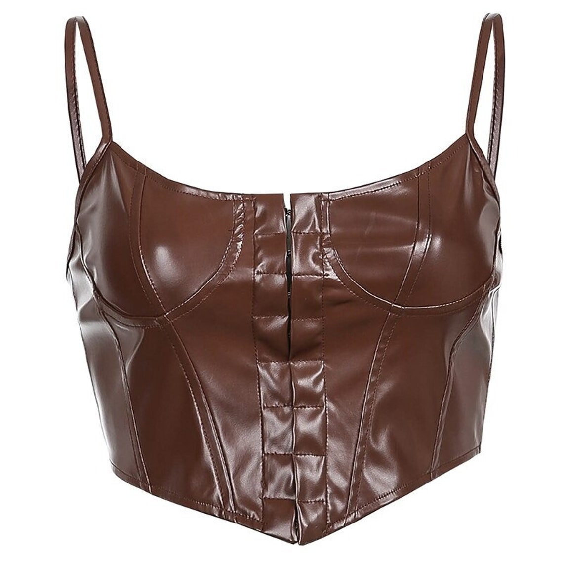 Black Leather Corset Crop Top Sexy Y2K Brown Streetwear Gifts | Etsy