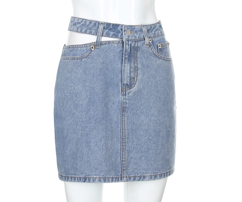 Y2K Jean Skirt Blue Denim Skirt Kawaii Clothing High Waist | Etsy