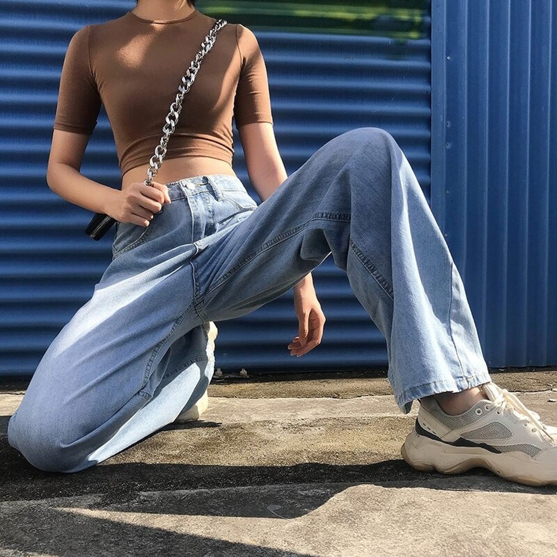 High Waisted Baggy Pant Blue Vintage Pant Y2K Womens Pants | Etsy