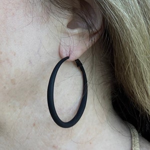 Matte Black Hoops, Black Statement Earrings for Women, Black Earring, Unique Statement Hoops, Classy Simple Hoop Earrings