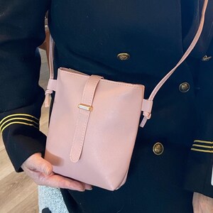 Mini Leather Crossbody, Small Handbag, Pink Leather Crossbody, Leather Handbag, Concert Handbag, Fits Cellphone