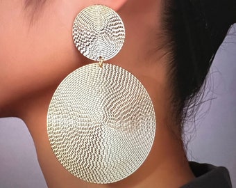 Double Disc Gold Studs, Lightweight Earrings, Extra Large Gold Earrings, Big Gold Stud Earrings, Gold Earrings