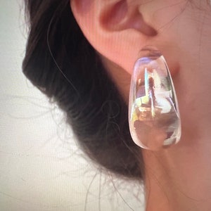 Chunky Clear Earrings, Chunky Hoops, 1 1/2 Inch Hoop, Clear Epoxy Earrings, Clear Resin Earrings, Transparent Earrings, Lucite Hoops