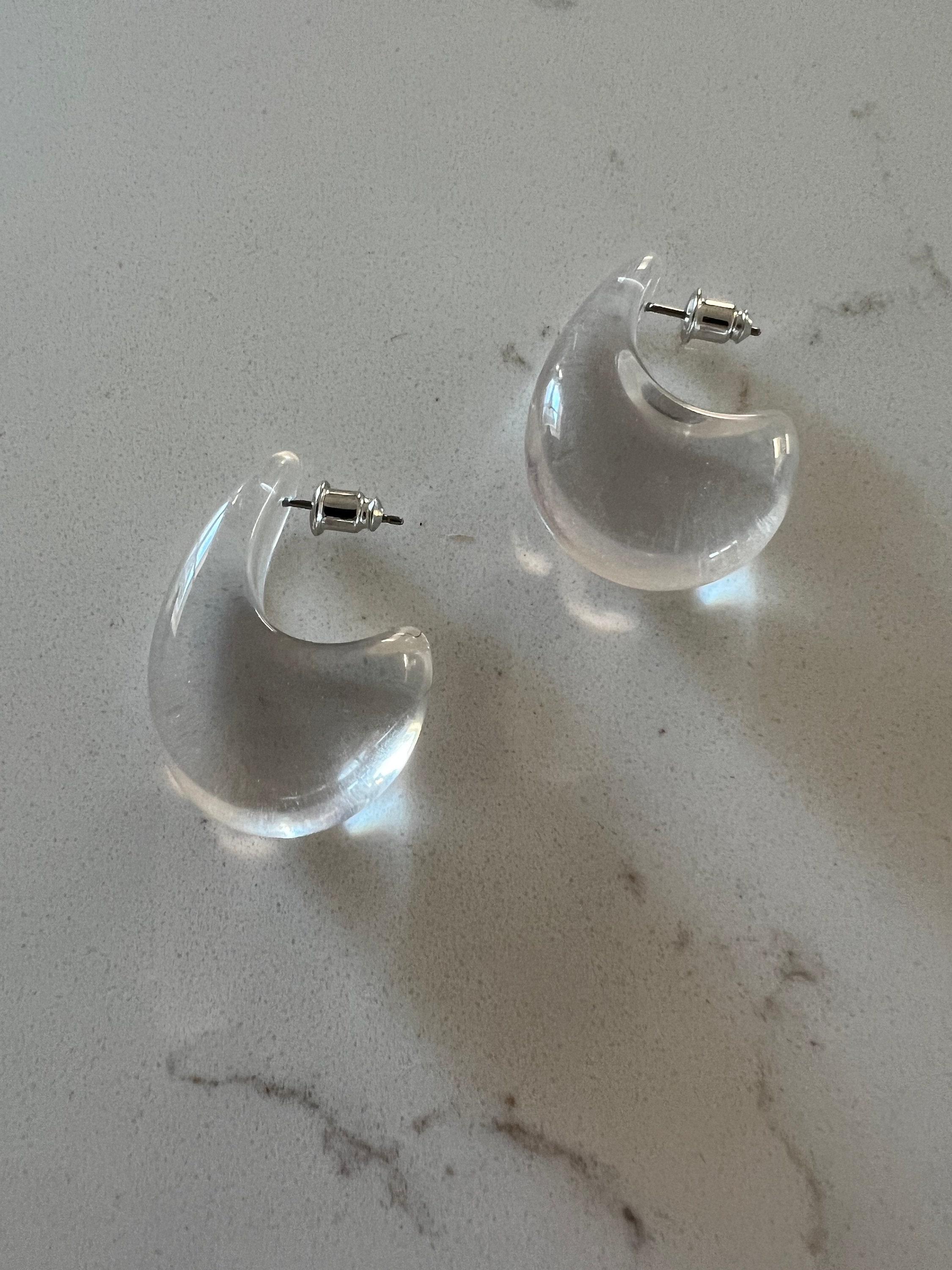Clear Plastic Stud Earrings. Transparent in Colour Easily Hidden for Work  or School. Acrylic Post With Silicone Back. Small Clear Earring 