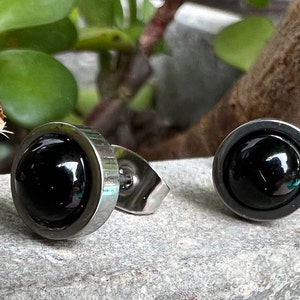 Men's Black Obsidian Stone Stud Earrings, Men's Earrings, Black Obsidian Stones, Silver Stud Earrings