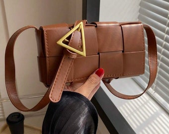 Sac de créateur, petit sac à cassette, sac en cuir marron, petit sac à bandoulière en cuir