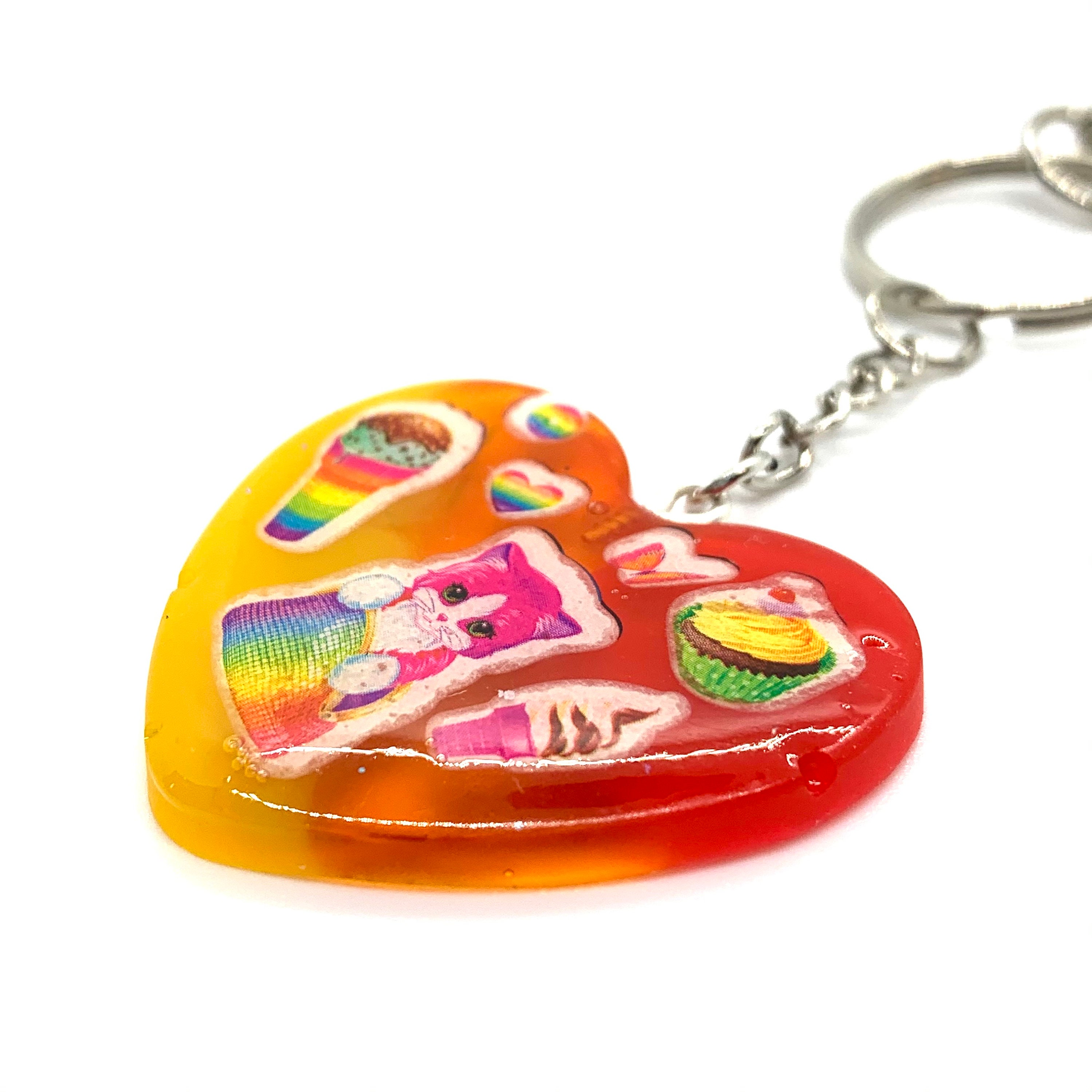 Lisa Frank Heart Keychain Lisa Frank Sticker Resin Etsy