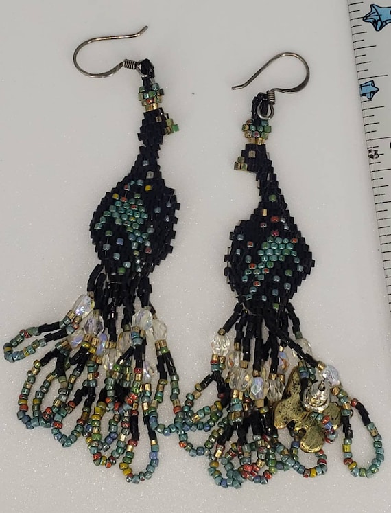 Peacock bird beaded earrings.