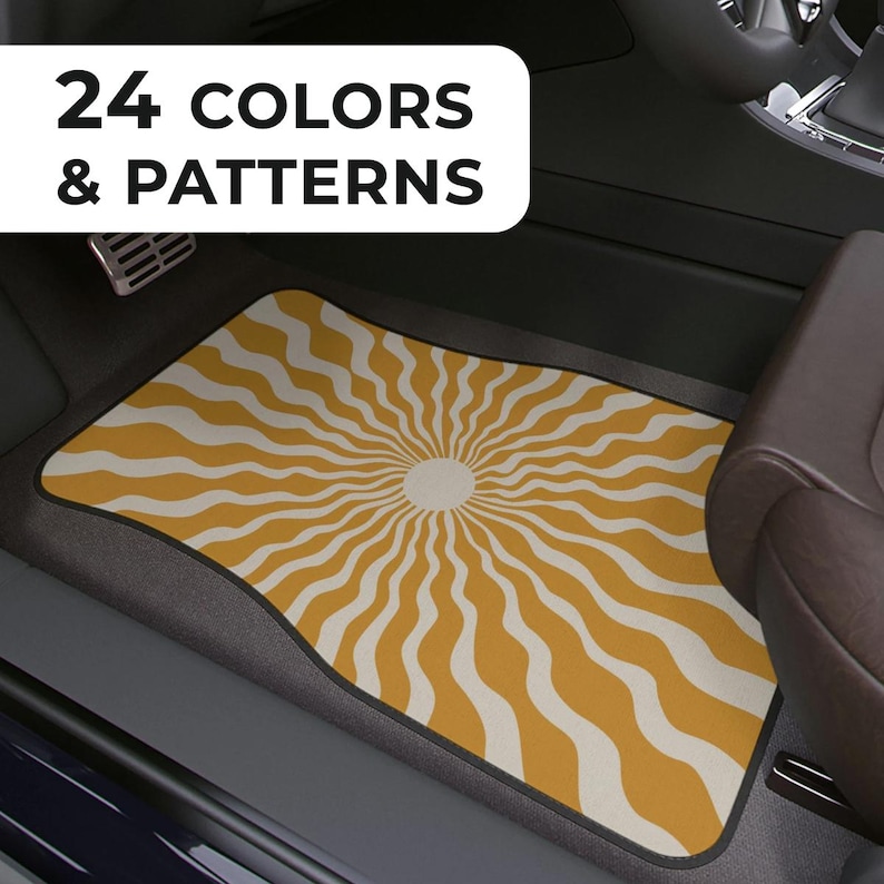 Boho Gold Sun Car Floor Mats, Front & Back Options image 1