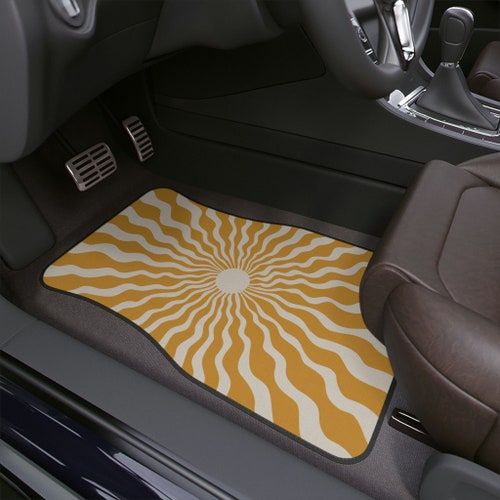 Tapis de sol de voiture (option avant et arrière) motif soleil doré bohème, tapis de sol avant de voiture, tapis de sol arrière de voiture, jolis tapis de voiture, accessoires de voiture mignons